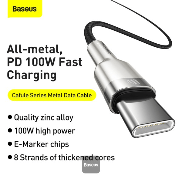 Cable Baseus Cafule Series Metal Data Cable Type-C to Type-C 100W 2m