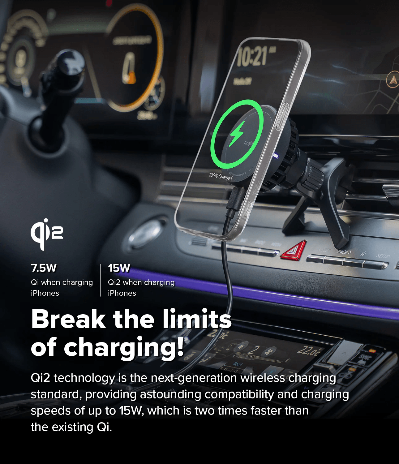 Cargador para Carro - Ringke Qi2 Peltier Magnetic Car Charger Mount