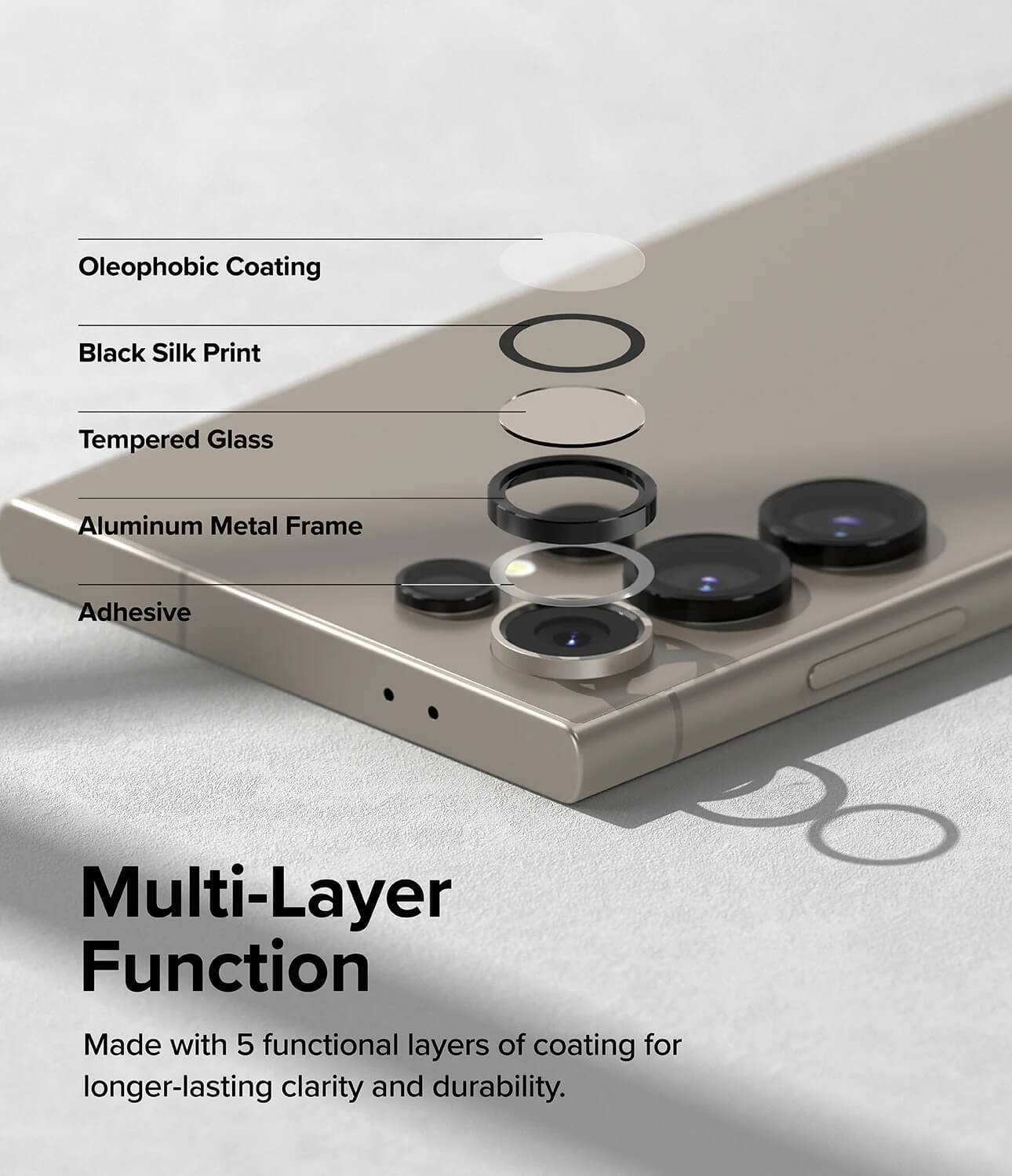 Protector de Pantalla para Galaxy S24 Ultra - Ringke Camera Lens Frame Glass Black