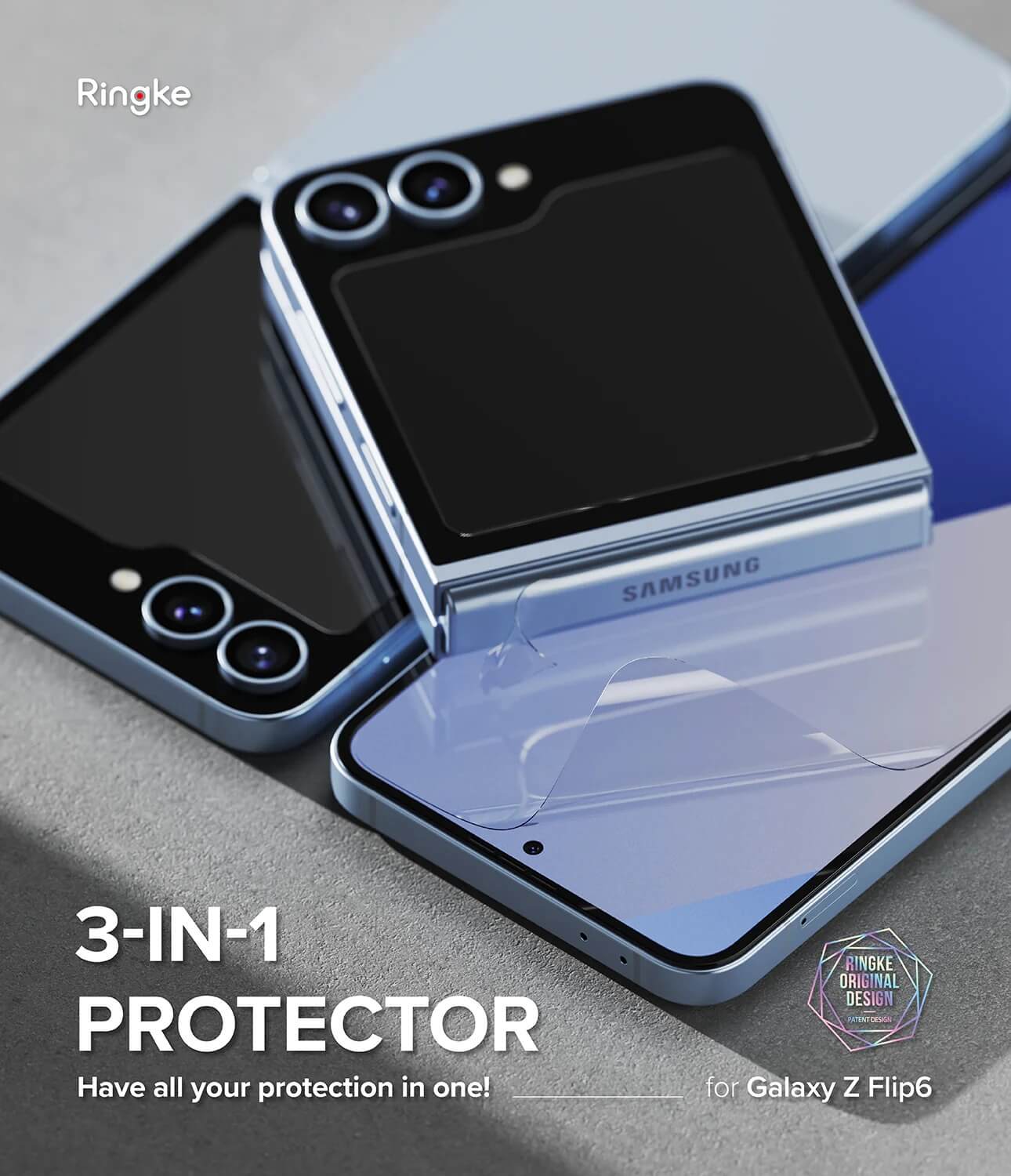 Combo Protector para Galaxy Z Flip7 FE / 6 - Ringke 3-in-1 Protector Dual Easy Film 2P + Cover Display 2P + Hinge Dual Easy 2P