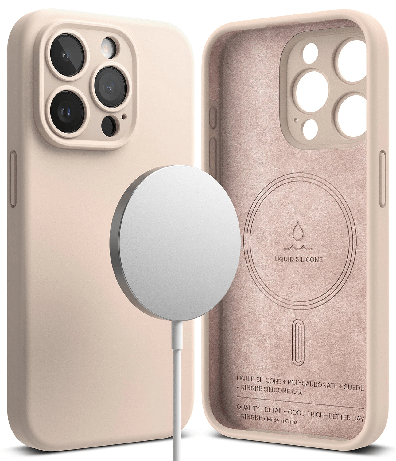 Estuche para iPhone 15 Pro Max - Ringke Silicone Magnetic - Pink Sand