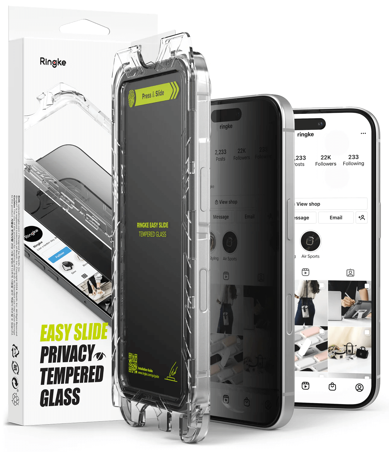 Vidrio Templado para iPhone 16 Plus / 15 Plus - Ringke Easy Slide Privacy Glass (Pack de 2)