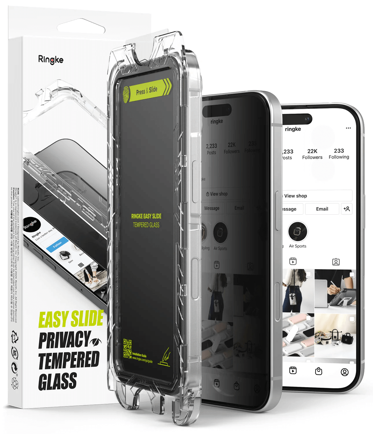 Vidrio Templado para iPhone 16 Pro - Ringke Easy Slide Privacy Glass (Pack de 2)
