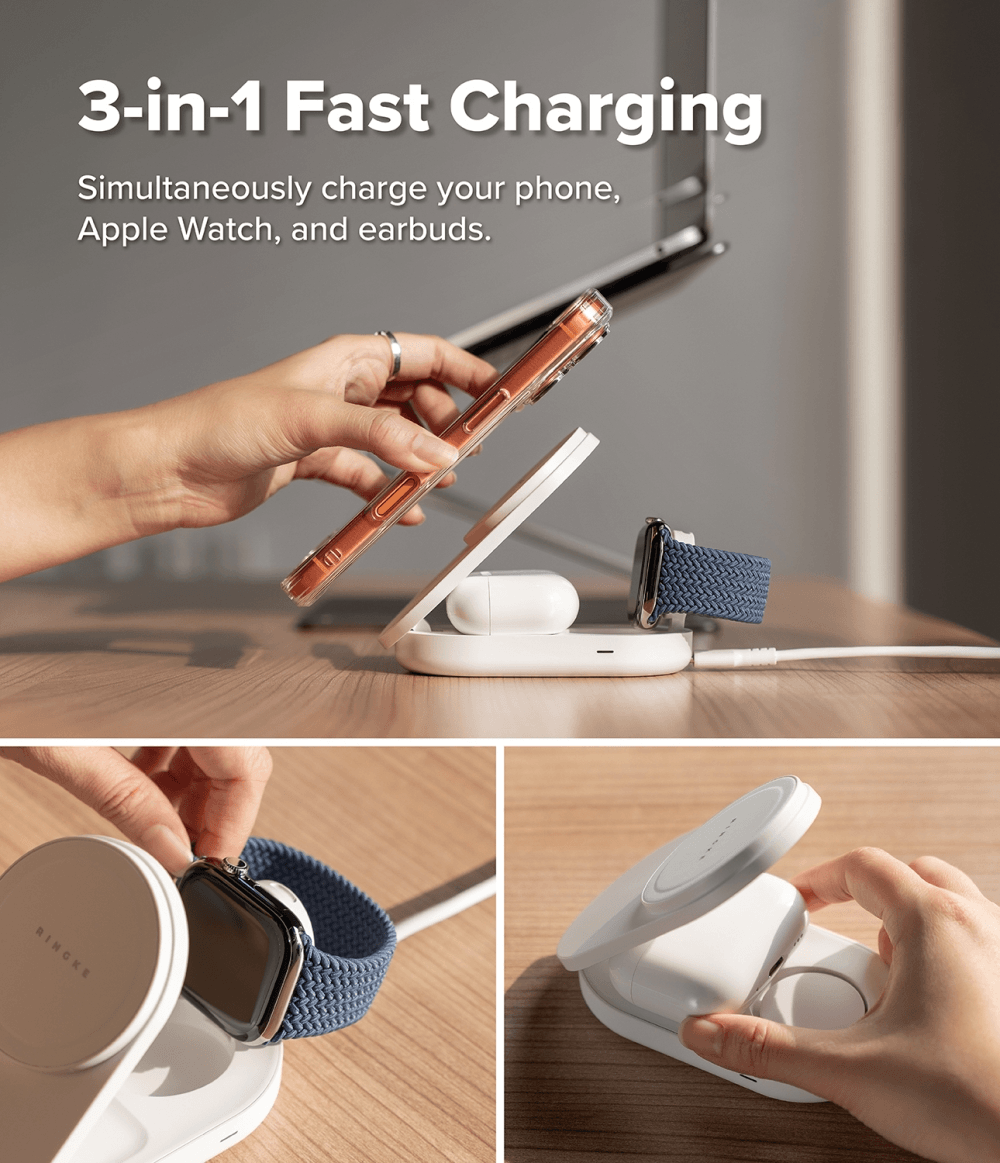 Ringke Qi2 25W 3-in-1 Magnetic Wireless Charging Folding Stand
