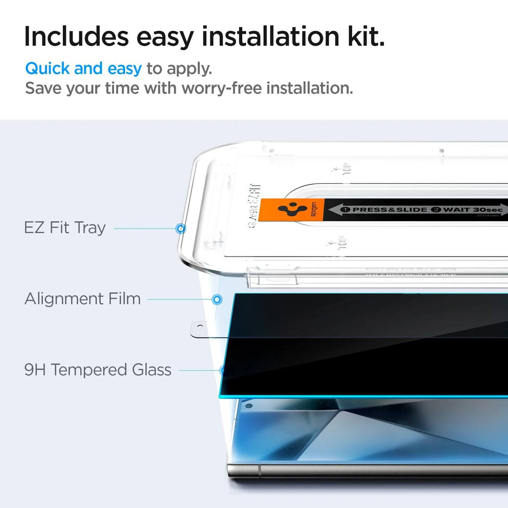 Protector de Pantalla para Galaxy S24 Ultra - Spigen GLAS.tR EZ Fit Privacy (Pack de 2)