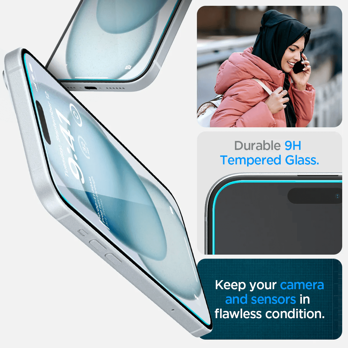 Vidrio Templado para iPhone 15 / 16 - Spigen GLAS.tR EZ Fit (Pack de 2)