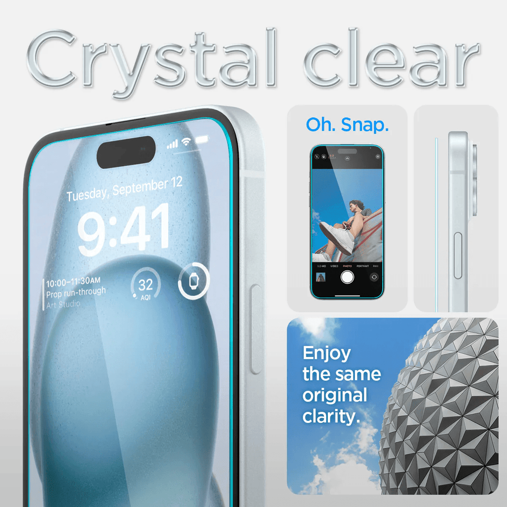 Vidrio Templado para iPhone 15 / 16 - Spigen GLAS.tR EZ Fit (Pack de 2)