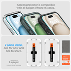 Vidrio Templado para iPhone 15 / 16 - Spigen GLAS.tR EZ Fit (Pack de 2)