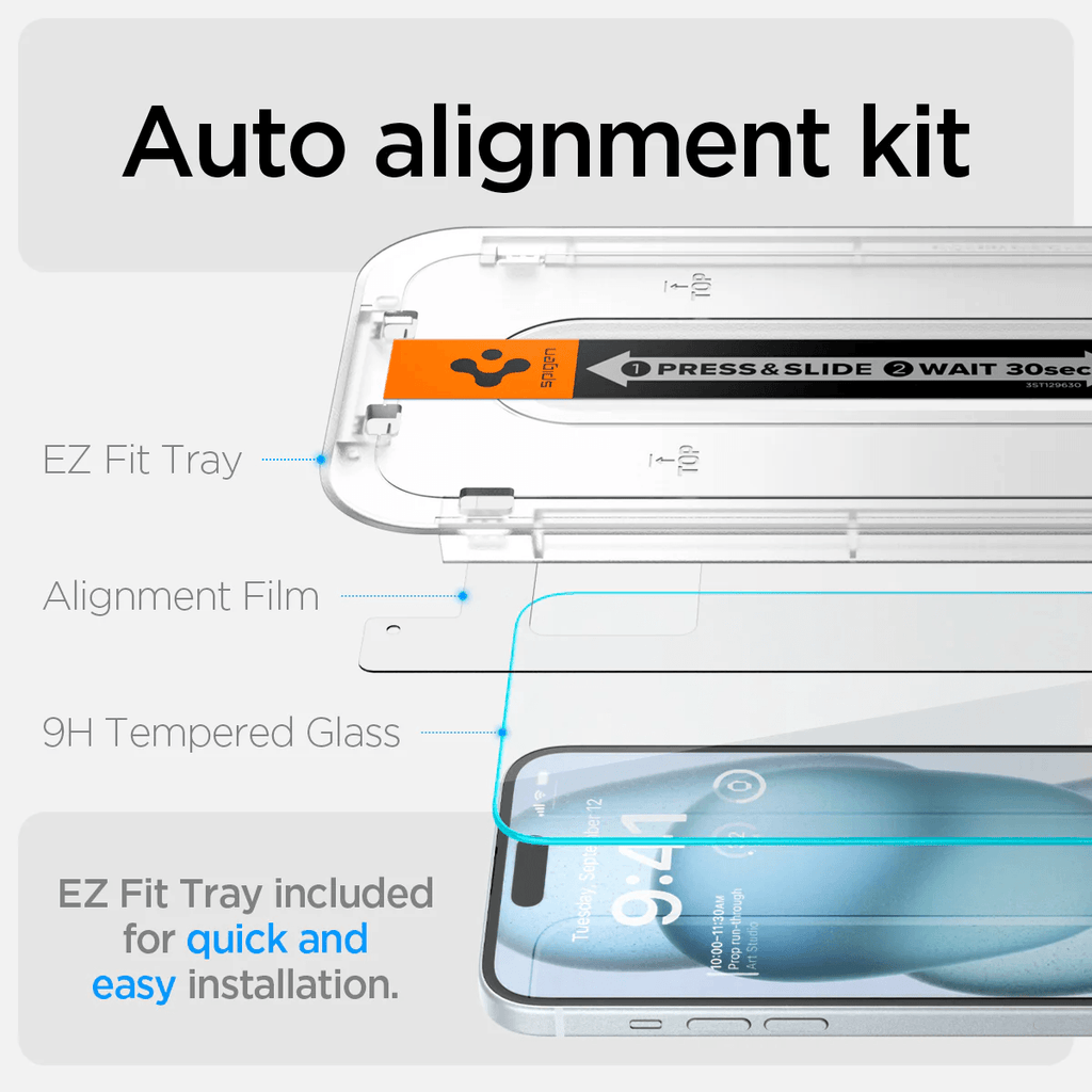 Vidrio Templado para iPhone 15 / 16 - Spigen GLAS.tR EZ Fit (Pack de 2)