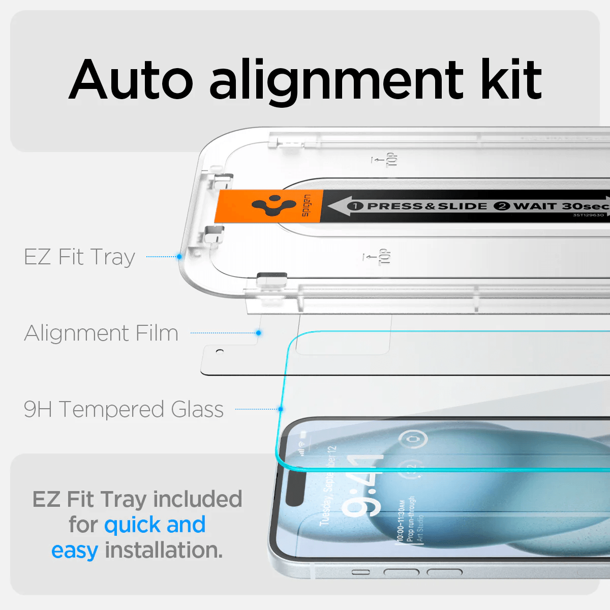 Vidrio Templado para iPhone 15 / 16 - Spigen GLAS.tR EZ Fit (Pack de 2)