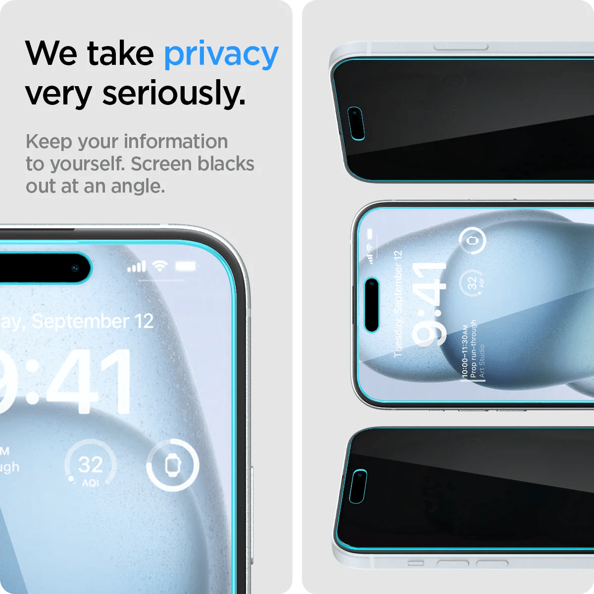 Vidrio Templado para iPhone 15 Plus / 16 Plus - Spigen GLAS.tR EZ Fit Privacy (Pack de 2)