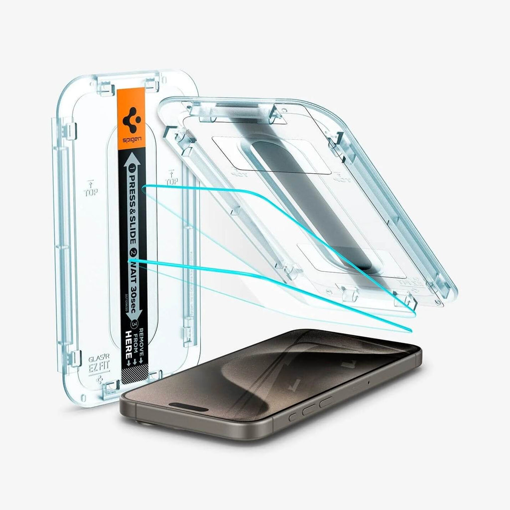 Vidrio Templado para iPhone 15 Pro - Spigen GLAS.tR EZ Fit (Pack de 2)