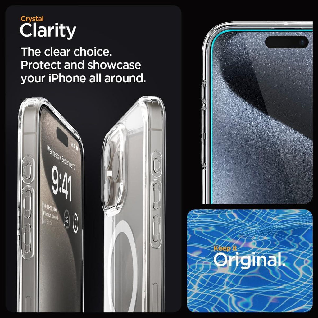 Combo para iPhone 15 Pro Max - Spigen Ultra Hybrid + Vidrio Templado Crystal Clear Pack