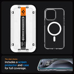 Combo para iPhone 15 Pro Max - Spigen Ultra Hybrid + Vidrio Templado Crystal Clear Pack