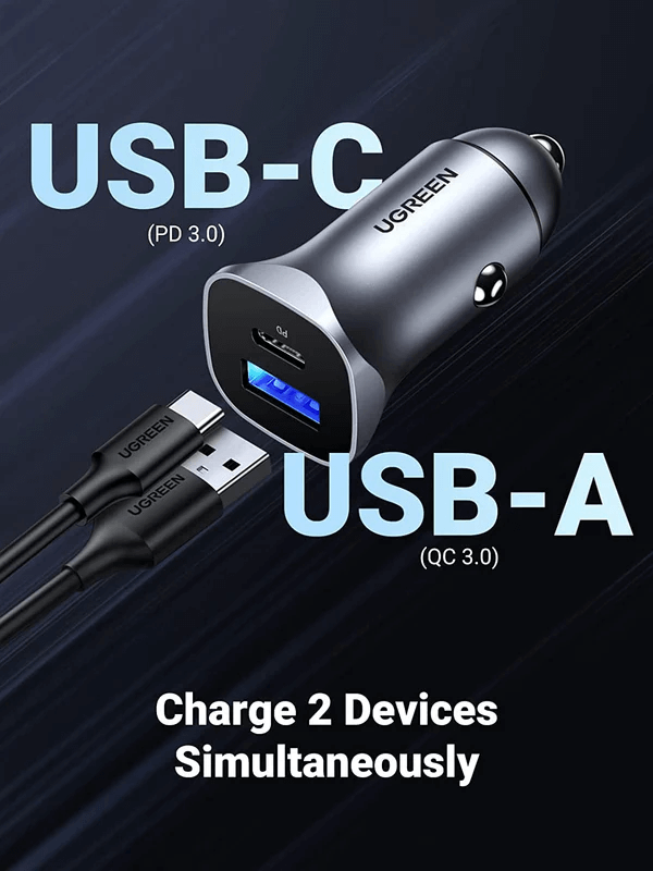 Cargador para Carro - UGreen 2-Port Fast Car Charger 24w