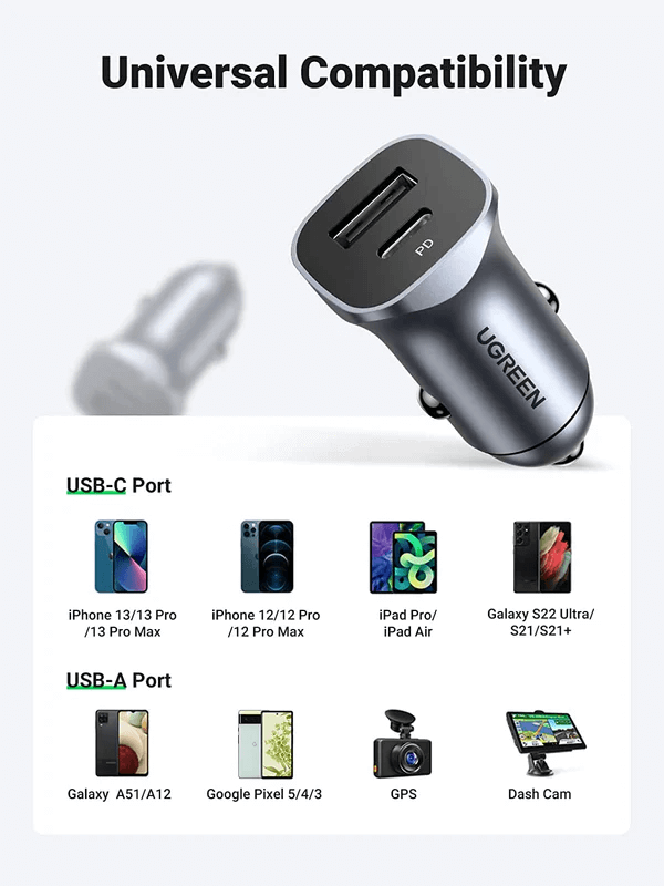 Cargador para Carro - UGreen 2-Port Fast Car Charger 24w