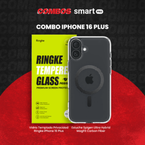 Combo iPhone 16 Plus Fibra de Carbono + Vidrio Templado Privacidad