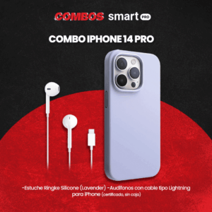 Combo iPhone 14 Pro Silicone Lavander + Audífonos Lightning
